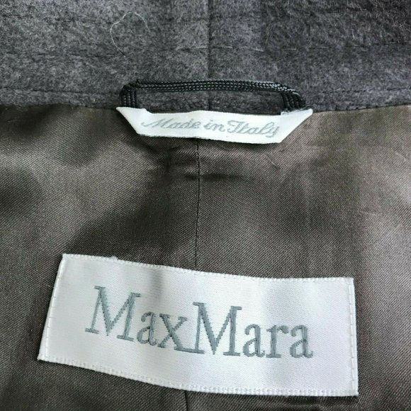 Max Mara Long Coat US 10 Large Gray Brown Wool Angora Cashmere Designer Luxury